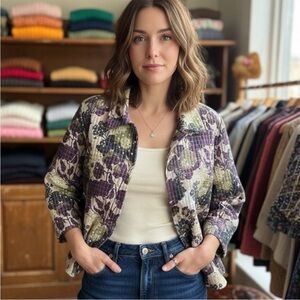 Christopher & Banks Quilted Cottage Floral Crop Jacket
